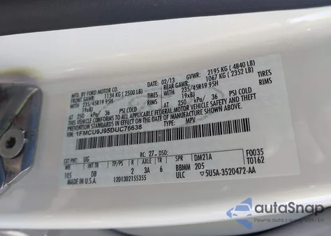 2013 Ford Escape Titanium from USA, damaged, VIN 1FMCU9J95DUC76638